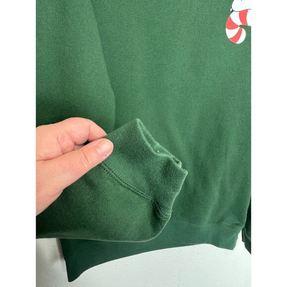 Peanuts Kids XS Unisex Snoopy On Candy Cane Sweatshirt Green Pullover Christmas - Picture 5 of 8